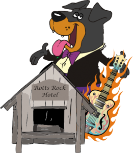 rott_guitar_sm Graphic of a Rott holding a flaming guitar standing near a dog house.
